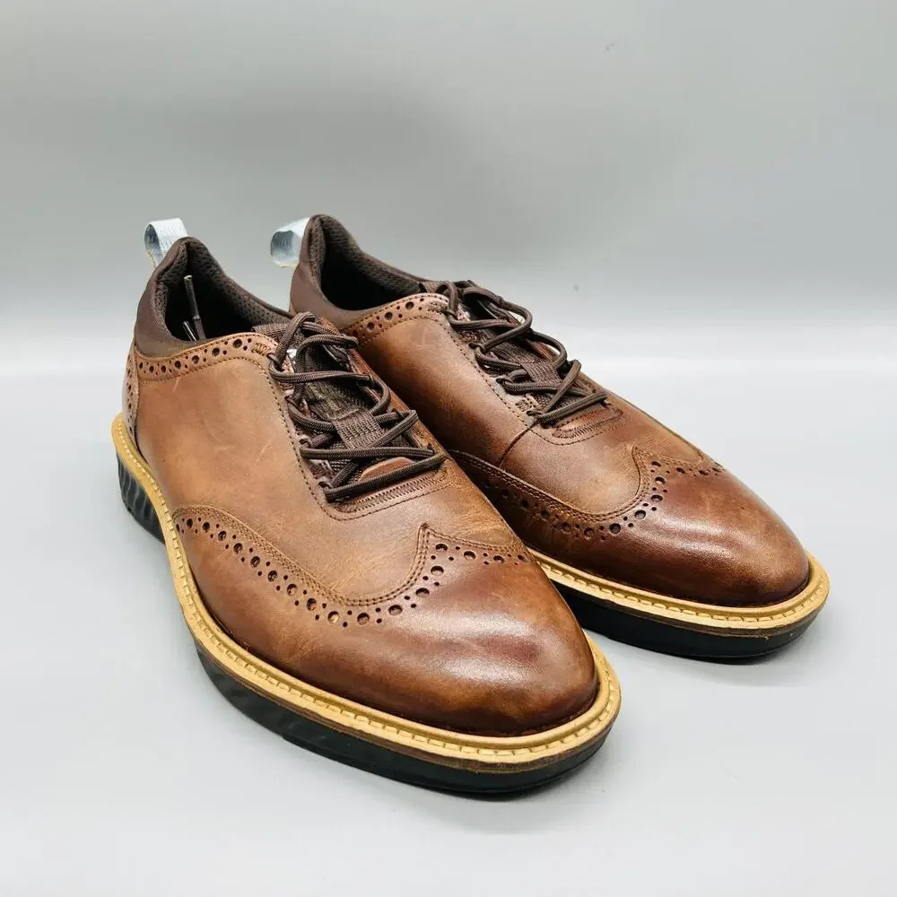 ECCO Shoes Mens 7.5 Brown Leather ST1 Wingtip Low Top Casual Sneakers Comfort